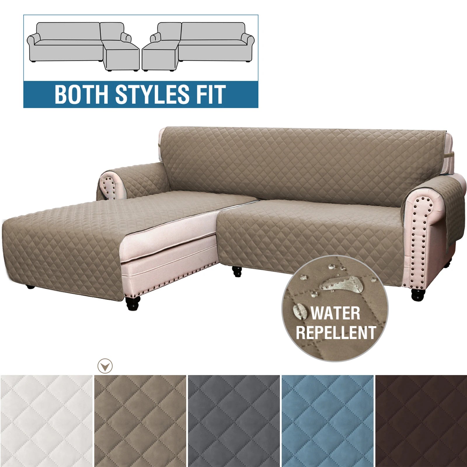 Quilted Corner Sofa Covers for Living Room Waterproof Reversible L-Shape Couch Slipcover Washable Pet Protector Mat Furniture